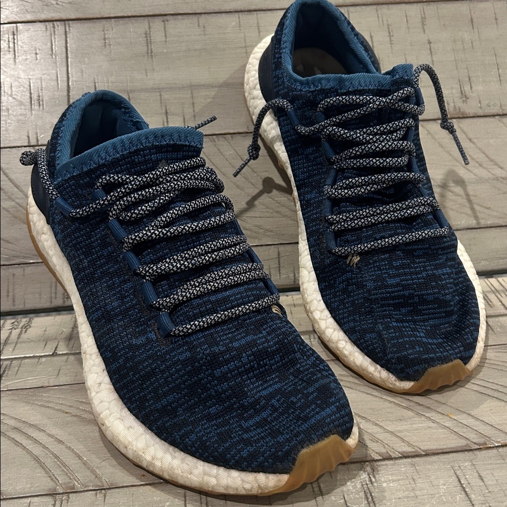 Adidas Mens Blue Pure Boost Air Vents Running LaceUp Woven Sneakers VGUC